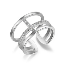 Anéis de dedo para mulheres e homens, anéis com três camadas de zircônia, cor ouro rosa, joias para festa de casamento, presente 2024 - compre barato