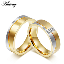 Alisouy wholesale jewelry accessories 6mm width fashion lovers' ring for men women Gold Color stainless steel with CZ Rings 2024 - buy cheap