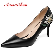 ANMAIRON, Zapatos de tacón alto de cuero genuino con punta estrecha, Zapatos de tacón fino para Mujer, Zapatos de taco para Mujer, talla 34-39 LY346 2024 - compra barato