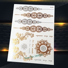 1 pc moda falso metálico tatuagem temporária índia girassol PYS-115 ouro henna flor laço pulseira design tatuagem prata correntes 2024 - compre barato