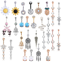 1pc Fashion Sexy Women Crystal Rhinestone Flower Navel Belly Button Ring Bar Body Piercing 2024 - buy cheap