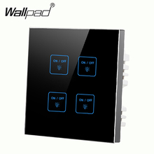 Fashion 4 gangs 1 way Black DIY touch light wall switch,Temered Glass LED indicator touch switch free customize,Free Shipping 2024 - buy cheap