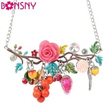 Bonsny Statement Bird Flower Choker Necklace Enamel Alloy Collar Pendant Fashion New Jewelry For Women Charm Accessories 2024 - buy cheap