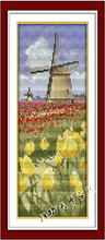 50*21cm Needlework,DIY Cross stitch,Embroidery kit set,Flower Tulip Garden Holland Windmill Scenic Cross-Stitch paint Home Decor 2024 - buy cheap