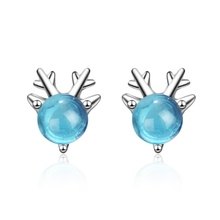 Sole Memory Blue Crystal Elk Antlers Christmas Present Fresh Sweet 925 Sterling Silver Female Stud Earrings SEA497 2024 - buy cheap