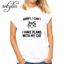 Женская футболка с принтом кота из стороны, хлопковая Повседневная забавная футболка для девушек, хипстер Tumblr, Прямая поставка WCT001 2024 - купить недорого