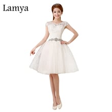 Короткое свадебное платье LAMYA, элегантное винтажное кружевное свадебное платье с кристаллами, Бальное Платье До Колена, свадебное платье, бальное платье Rojo Vestidos De Novia 2024 - купить недорого