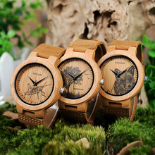 Bobo bird relógios de madeira de bambu masculino com imagem impressa imagens relógio casual opcional 2024 - compre barato