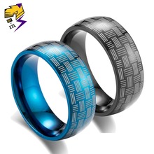 Fashion Titanium Steel Black Ring Men Laser Line Blue Wave Finger Rings Wedding Bands 8mm Cool Male Engagement Jewelry 2024 - buy cheap