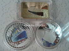 mix order Free Shipping 3pcs/lot 1OZ .999 Fine Silver/Gold Clad Royal Mail Steamship Titanic Coin/Bar+Titanic gold bars 2024 - buy cheap