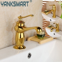 YANKSMART Позолоченный полированный смеситель золотистого цвета для ванной комнаты, кран для раковины, кран для раковины из латуни 2024 - купить недорого