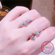 Real 925 prata esterlina anéis para as mulheres aberto ajustável estrela anel minimalista fino casamento bandas anel de noivado zircão jóias 2024 - compre barato