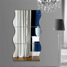 Двойные волнистые зеркальные настенные наклейки, современные 3D DIY художественные зеркала для гостиной ванной комнаты, украшения дома, зеркальные наклейки 8D26 2024 - купить недорого