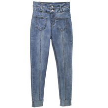 Женские джинсы с высокой талией wq1068, весенние облегающие джинсы до щиколотки в Корейском стиле, большие размеры 2024 - купить недорого