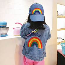 2020 Autumn Jeans Jackets For Girls Rainbow Embroidery Kids Denim Coat For Girl Clothing Fashion Baby Boy Jeans Jacket And Coat 2024 - buy cheap