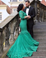 Green Appliques Lace Mermaid Evening Dresses Sexy V-Neck Backless Formal Prom Party Gowns Elegant Long Sleeve Evening Dress 2021 2024 - buy cheap