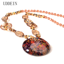 UDDEIN Flower printing round gem necklace pendant bib beads handmade bohemian long necklace for women vintage statement jewelry 2024 - buy cheap