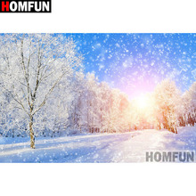 Homfun pintura completa quadrada/broca redonda 5d diy, pintura de diamante "árvore, cena de neve", bordado, ponto cruz 5d, decoração para casa, presente a18262 2024 - compre barato