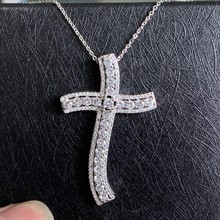 New Stunning Hip Hop Luxury Jewelry 925 Sterling Silver Cross Pendant Hot Sale Full Pave White Clear 5A CZ Women Nechlkac 2024 - buy cheap