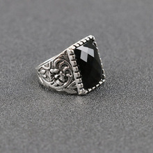 Anel para homens e mulheres, anel prateado com pedra negra, melhor presente para patente, anéis tamanho americano, 7 a 10, 31026 2024 - compre barato