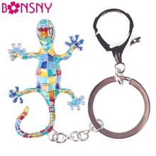 Bonsny-Llavero de aleación de esmalte para mujer y niña, joyería con amuleto colgante, Gecko, lagarto 2024 - compra barato