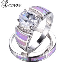 Bamos Romantic Pink Fire Opal Ring Set For Women Lady White Gold Filled Wedding Party White Zircon Ring Love Jewelry RW1383 2024 - buy cheap