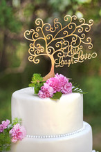 Espejo de forma del árbol "Live ,Laugh,Love", decoración de la parte superior del pastel de boda, decoraciones para fiesta, envío gratis 2024 - compra barato