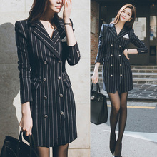 High Quality Double Breasted Striped Slim Blazer Dress Women New 2019 Autumn Winter Fashion Woolen Blazer Coat 2024 - buy cheap