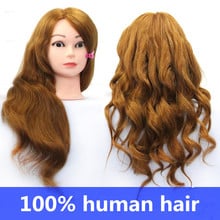 100% Natural  Hair  Hairdressing Training Head Mannequin golden 20'' Mannequin Head Can Be Curly With Makeup 2024 - buy cheap