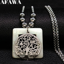 2021 Stainless Steel Shell Necklace for Women Silver Color Tree of Life Long Necklace Boho Jewelry sautoir femme long 18476 2024 - buy cheap