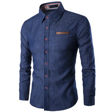 Camisa masculina de couro, camisa de alta qualidade na moda para homens, com bolso de botão, manga comprida, slim fit, camisa masculina casual 2024 - compre barato