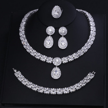 Conjunto completo de joias de casamento para noivas, colar, brinco, pulseira, forma elegante, pedra cz, conjunto de joias 2024 - compre barato
