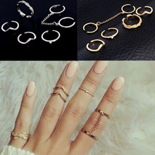 QCOOLJLY, новинка, 6 шт./лот, блестящее кольцо в стиле панк золотистого цвета, складные кольца на палец средней длины, очаровательное кольцо в виде листьев, набор для женщин, ювелирное изделие 2024 - купить недорого