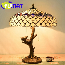 FUMAT Tiffany European Barock Style Table Lamps Stained Glass Desk Lamp Peacock Rose Bird's Nest LED Bulbs Luxury Table Lights 2024 - buy cheap