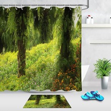 Cortinas de ducha de bosque Tropical verde LB, cortina de baño, flor y árbol, paisaje natural, tela impermeable para decoración de bañera 2024 - compra barato