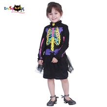 Eraspooky Carnival Day Of The Dead Skeleton Cosplay Dress Girls Halloween Costume for Kids Funky Punky Bone Fancy Dress 2024 - buy cheap
