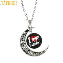 TAFREE vintage glass dome I Love Horse Riding statement pendant necklace men women moon charms Equestrian sports jewelry SP533 2024 - buy cheap