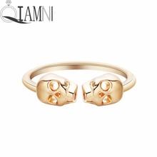 QIAMNI уникальное регулируемое мужское кольцо на палец с двойным скелетом в виде черепа женское кольцо на палец под золото 2024 - купить недорого