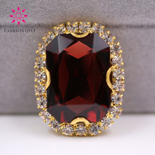 Gold base Rectangular octagonal shape Wine Red sew on rhinestones glass Crystal button DIY Wedding dress/clothing accessories 2024 - buy cheap