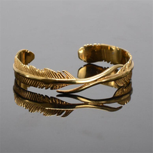 Gold Color Feather Stainless Steel Bracelet Men Open Cuff Bangles Bracelets For Women Punk Men Jewelry Couple pulseira masculina 2024 - buy cheap