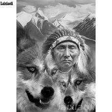 5D DIY Diamond Painting Cross Stitch diamond Embroidery Kits full square mosaic Indian woman and wolf black white art home decor 2024 - buy cheap