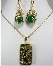 Бесплатная доставка> @> ювелирное изделие, новый набор украшений из ожерелья и сережек с зеленым камнем дракона, натуральные украшения для женщин 2024 - купить недорого