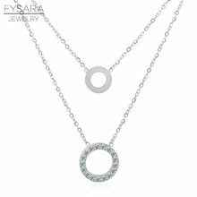 Fysara charme aaa zircon cristal colar & pingentes oco círculos redondos duas camadas colar feminino titânio aço jóias 2024 - compre barato