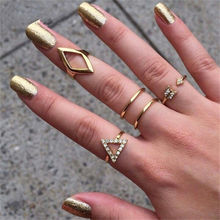QCOOLJLY Bohemia 8Pcs/Set Gold Lotus Flower Rose Crown Geometric Rings Set Knuckle Finger Midi Ring for Women Female 2024 - buy cheap