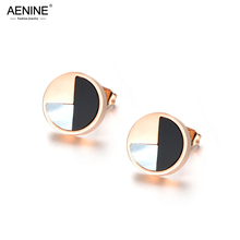 AENINE White Shell Black Acrylic Rose Gold Stud Earrings Jewelry For Girl Women Boucle D'oreille Stainless Steel Jewelry AE18040 2024 - buy cheap