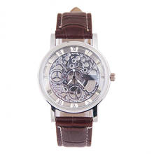Men's Watch Mechanical Gear Style Roman Numerals PU Leather Quartz Wrist Men's Watches Wristwatches For Reloj Hombre Clock Saat 2024 - buy cheap