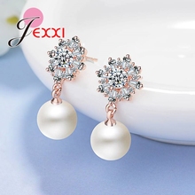 Pendientes de perlas de Plata de Ley 925 para mujer, joyería para fiestas de compromiso con decoración de copo de nieve 2024 - compra barato