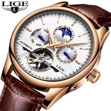LIGE Fashion Business Mens Automatic Watch Leather Waterproof Mechanical  Watch Mens Tourbillon Sport Watches Relogio Masculino 2024 - buy cheap