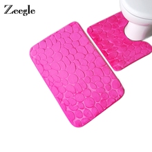 Zeegle 3D Stone Bath Mat Set Non-slip Bathroom Carpet Bathroom Floor Mat Absorbent Bathroom Carpet Toilet Rug Flannel Shower Pad 2024 - buy cheap