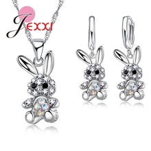 Full Austrian Crystal CZ   Rabbit Pendant 925 Sterling Silver Jewelry Sets Women Shiny Cute Necklace & Earrings 2024 - buy cheap